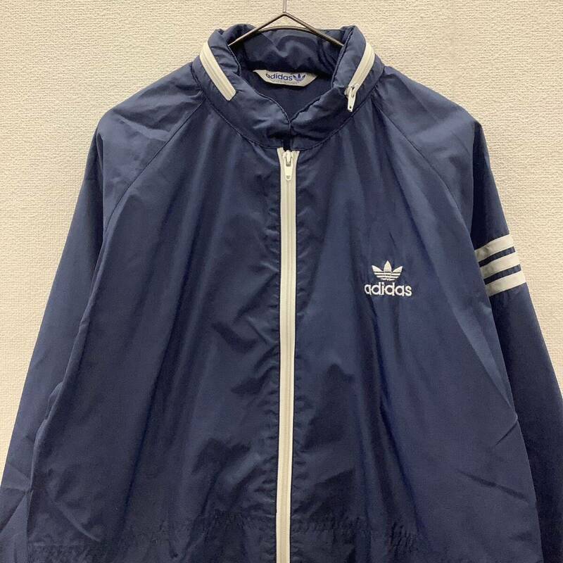 adidas 80s アディダス ナイロンジャケット ウインドブレーカー デサント製 size 0 ネイビー ビンテージ 古着 79491