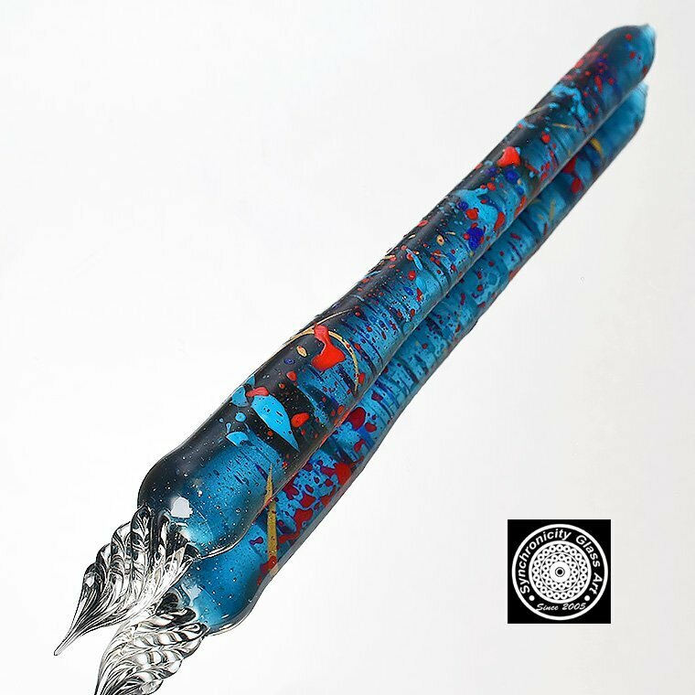 ◆●ガラスペン【Synchrocity Glass Art】シンクロニシティグラスアート スプラッシュブルー 幻想的な世界 ガラスアート 新品 1本のみ/M505