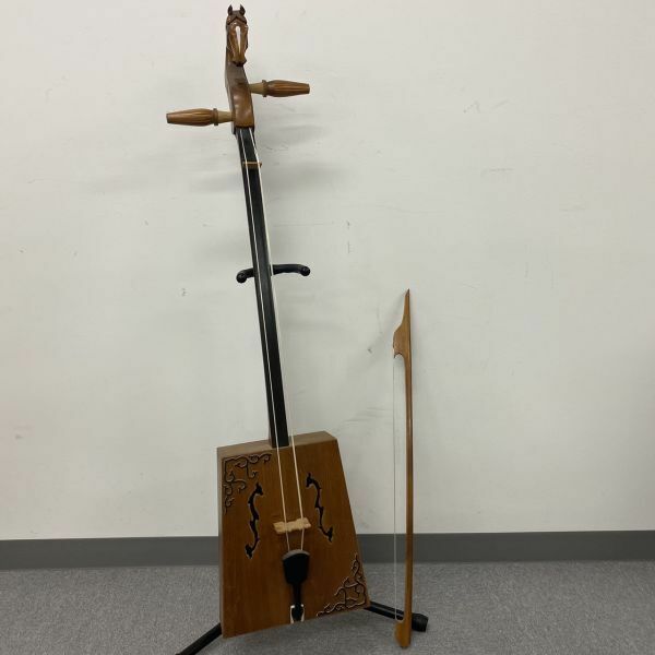 E017-I58-2326 馬頭琴 モリン・フール モンゴル民族楽器 弦楽器 弓付き