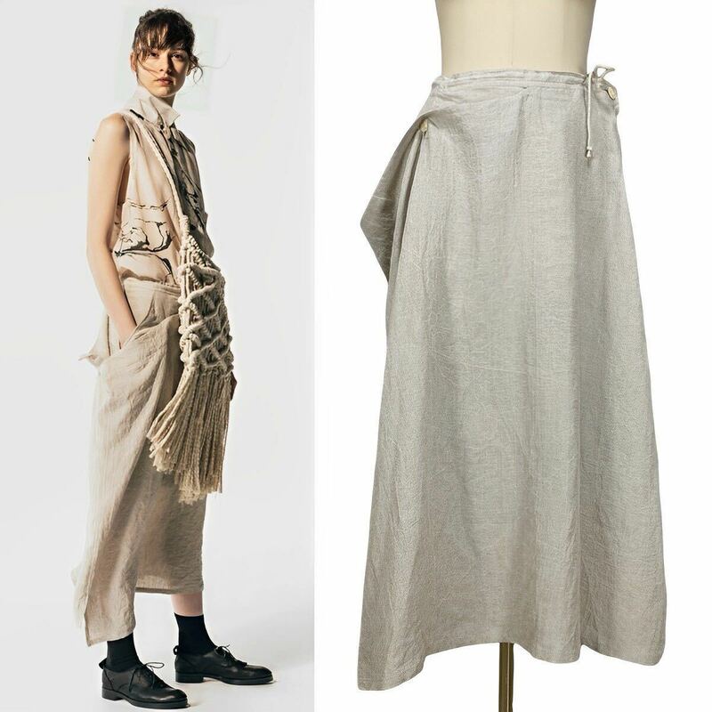 Y's 20SS リネン 変形デザインスカート アイボリー2