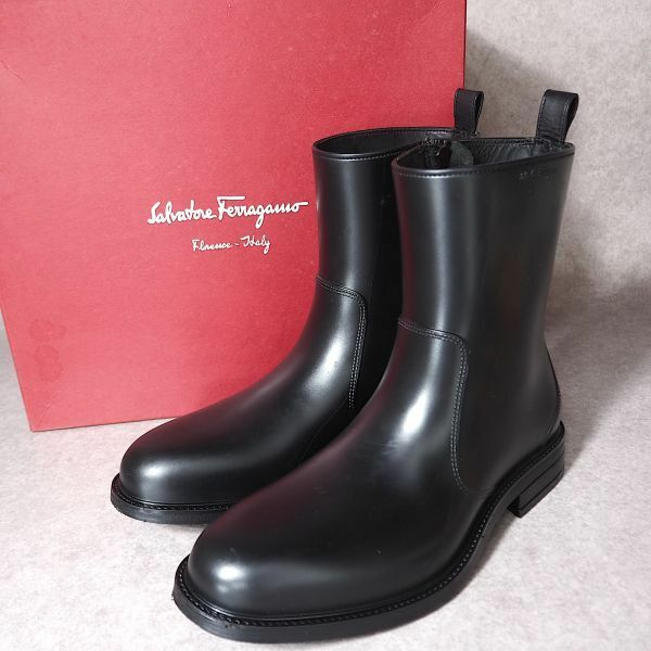 4-SE021【極美品】サルヴァトーレフェラガモ Salvatore Ferragamo レザー サイドジップ ブーツ ブラック 7 箱付 メンズ