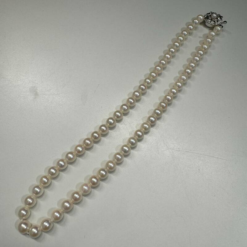 H0527(2)●パール 真珠 ネックレス 留め具 SILVER 刻印 シルバー 約6.93㎜-6.57㎜ 現状品