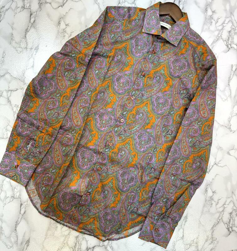 【中古】 ETRO （エトロ） ペイズリー 総柄 コットン シャツ シャツ メンズ 長袖シャツ パープル オレンジ 37 Sサイズ