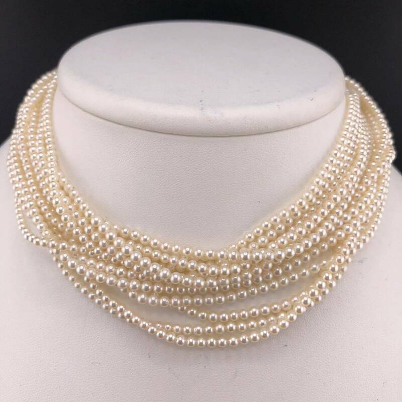 E05-5931 6連☆ベビーロングパールネックレス 2.5mm 70cm 49.1g ( ベビー Pearl necklace ロング SILVER accessory )