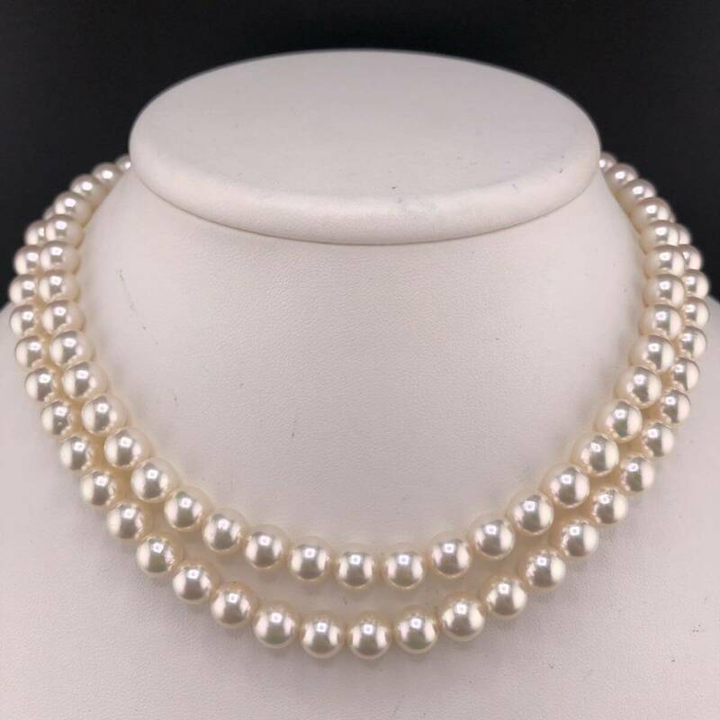 E05-5355 鑑別書付き☆アコヤロングパールネックレス 7.5mm~8.0mm 81cm 70g ( アコヤ真珠 ロング Pearl necklace accessory )