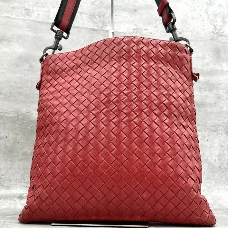 1円～【希少色】BOTTEGA VENETA ボッテガヴェネタ ショルダーバッグ ビジネスバッグ サコッシュ イントレチャート メンズ 赤 ストライプ