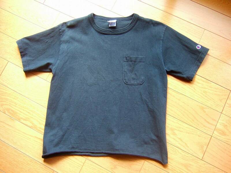 米国製 Champion チャンピオン T1011 ポケットTシャツ M ポケT ブラック BLACK 無地 USA アメリカ製 古着