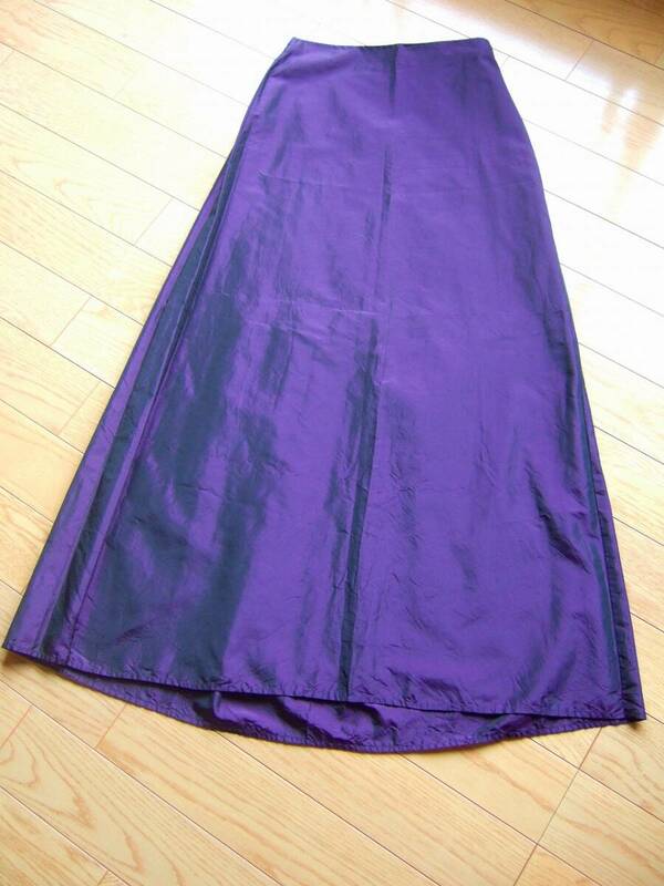 MAX STUDIO ロング フレアー スカート 100%シルク 絹 SILK 上品パープル USA4 光沢のある紫 タフタ MaxMara/マックスマーラ