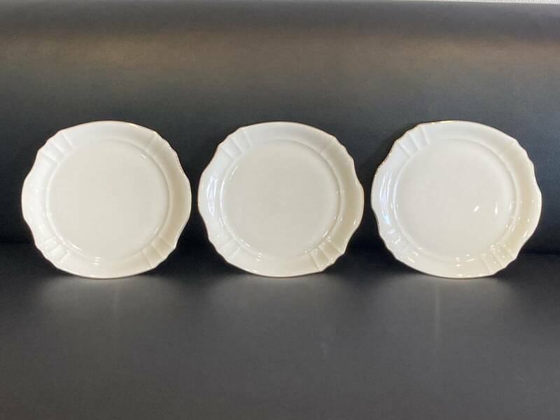 UTSUWAKAN 大皿 プレート皿 3枚セット ホワイト×ゴールド系 器館 シンプル silky お皿 白×金 保管品 