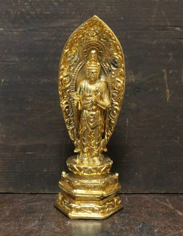 古い金属製の観音菩薩像 仏像 鍍金 n667