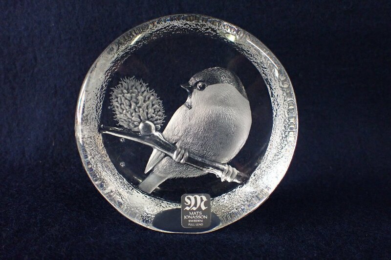 ★051540 マッツジョナサン MATS JONASSON クリスタルガラス 鳥彫 置物 スウェーデン製★