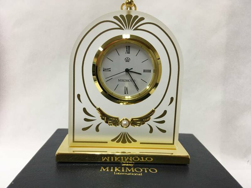 MIKIMOTO ミキモト パール付 置き時計 電池交換済