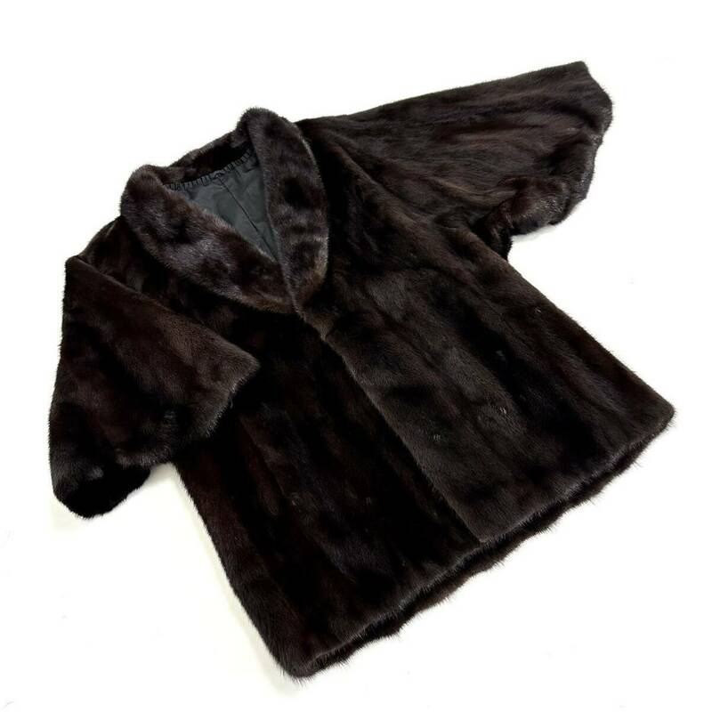 【貂商】h2952 BLACKGLAMA ブラックグラマミンク 和装コート デザインコート ハーフコート セミロング ミンクコート 貂皮 mink身丈 約80cm