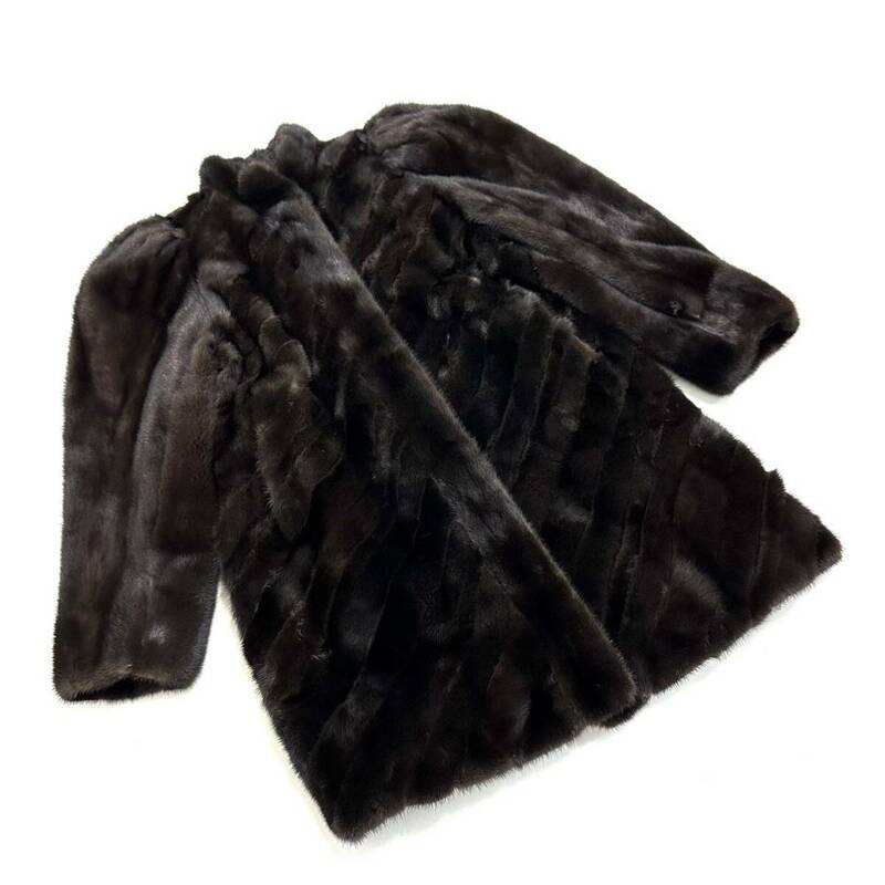【貂商】h2963 BLACKGLAMA MITSUKOSHI ブラックグラマミンク デザインコート セミロング ミンクコート 貂皮 mink身丈 約85cm
