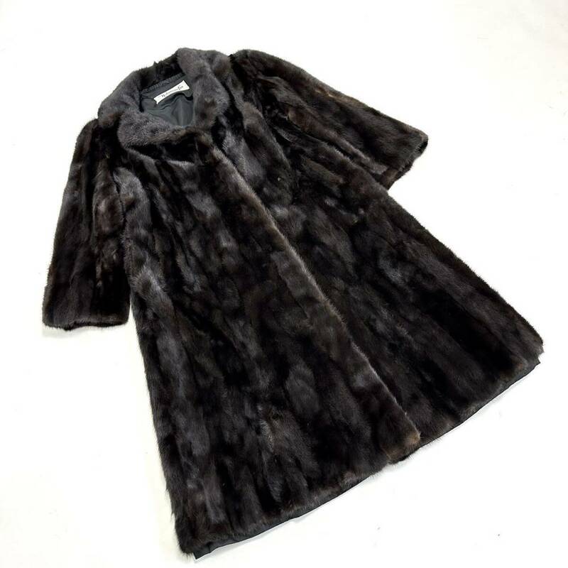 【貂商】h2964 SAGA MINK nakamura fur ブラックミンク デザインコート セミロング ロングコート ミンクコート 貂皮 mink身丈 約110cm
