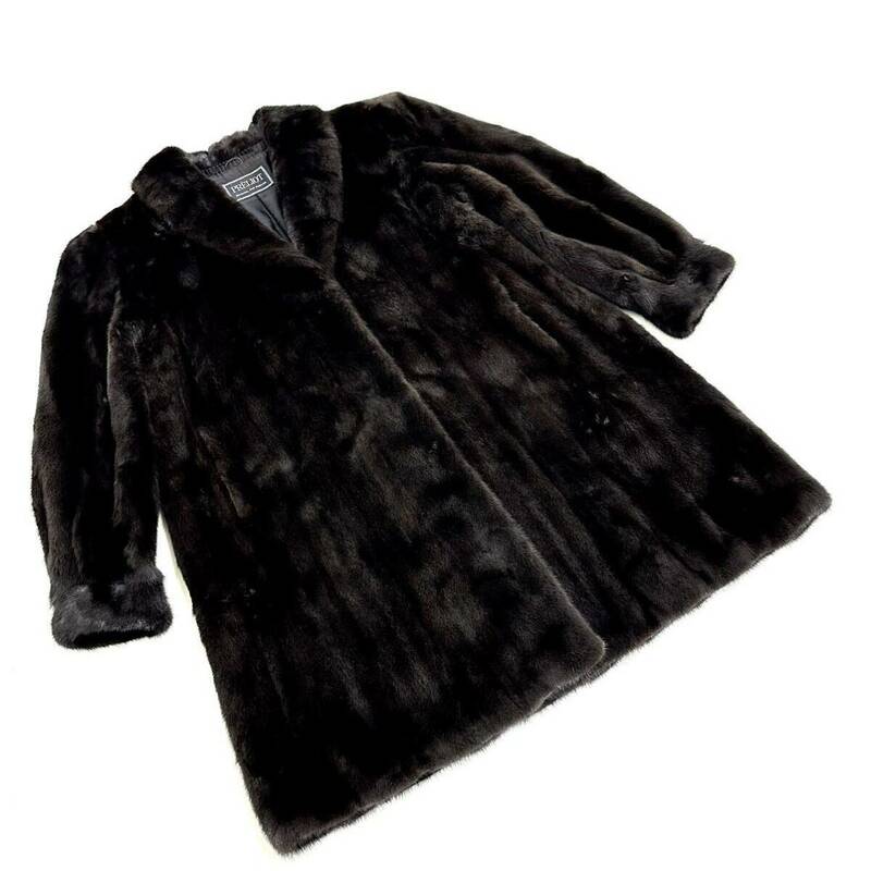 【貂商】h2981 PRELIOT BLACKGLAMA ブラックグラマミンク ハーフコート セミロング ミンクコート 貂皮 mink身丈 約90cm