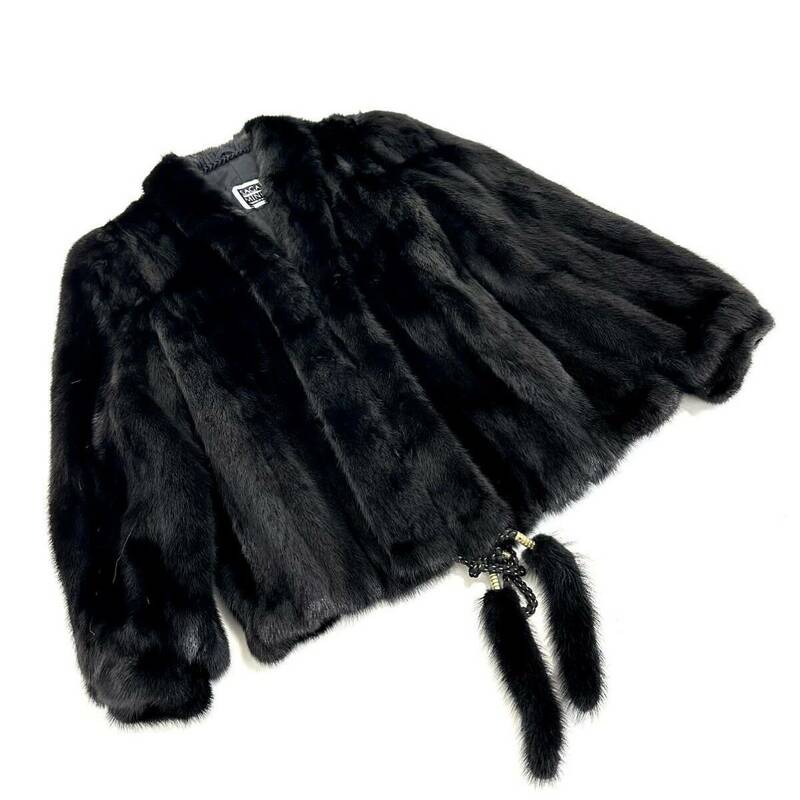 【貂商】h2990 SAGA MINK ブラックミンク デザインコート ハーフコート セミロング ミンクコート 貂皮 mink身丈 約60cm