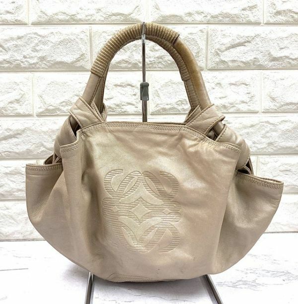 LOEWE ロエベ ナッパアイレ ハンドバッグ アナグラム グレー オールレザー 革 ラム レディース fah 5A072