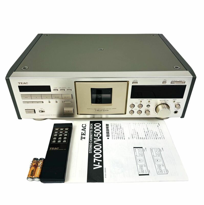 TEAC ティアック Stereo Cassette Deck ステレオカセットデッキ 3ヘッド V-7000 純正リモコン RC-394 取扱説明書付属