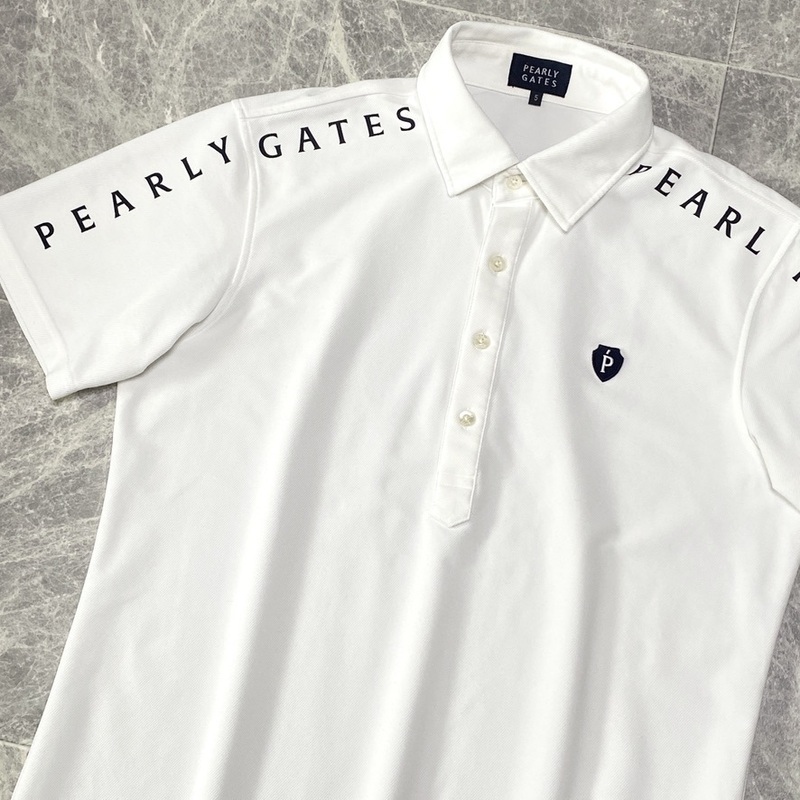 近年モデル PEARLY GATES パーリーゲイツ 半袖 ポロシャツ ストレッチ 吸水速乾 メンズ 5 (L) 白 ホワイト アーチロゴ ゴルフウェア C449