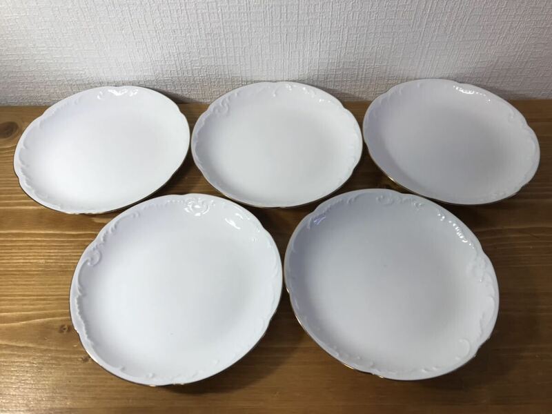 5-148 大倉陶園 OKURA ゴールドライン 銘々皿 プレート 食器 ホワイト 5枚 おまとめ セット 