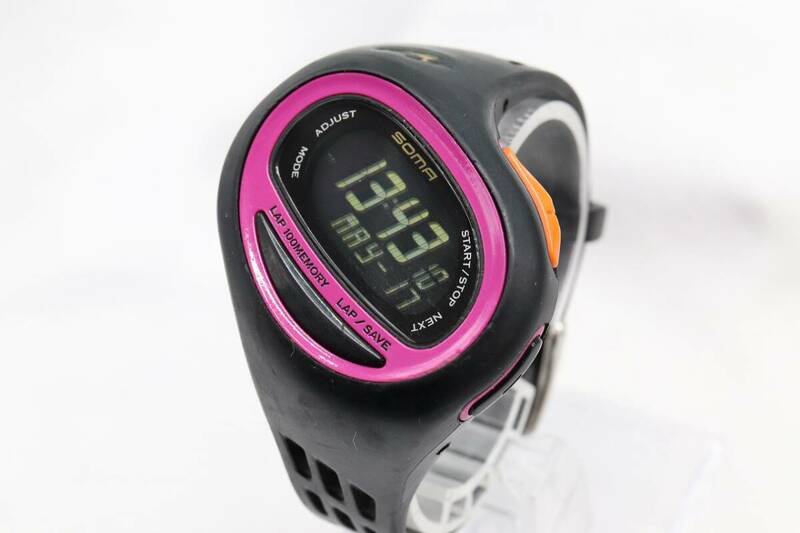 【W147-45】動作品 電池交換済 SOMA ソーマ デジタル ランニングウォッチ 腕時計 WJ09-4000 メンズ【送料全国一律380円】