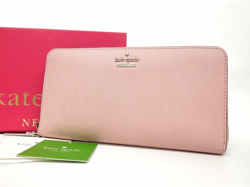 ◆超美品◆kate spade ケイトスペード◆サフィアーノ レザー 本革◆ラウンドファスナー 長財布◆ライトピンク ゴールド金具◆A5294