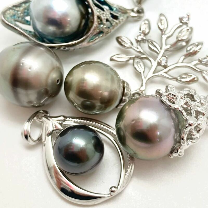 「南洋黒蝶真珠ペンダントトップ 5点おまとめ」m 重量約25g 黒真珠 pearl pendant top silver CE0