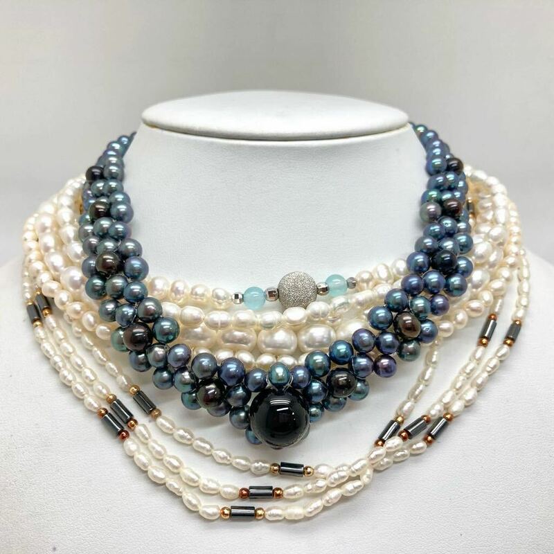 「淡水パールネックレス5点おまとめ」m 約171.5g 真珠 ケシ バロック ベビー pearl Pearl necklace jewelry silver DA0