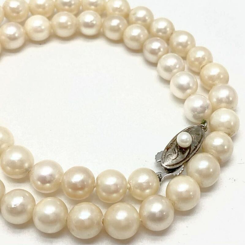 「アコヤ本真珠ネックレス」m 重量約27.3g 約7-7.5mm 約39.5cm pearl necklace silver DA0/DA0