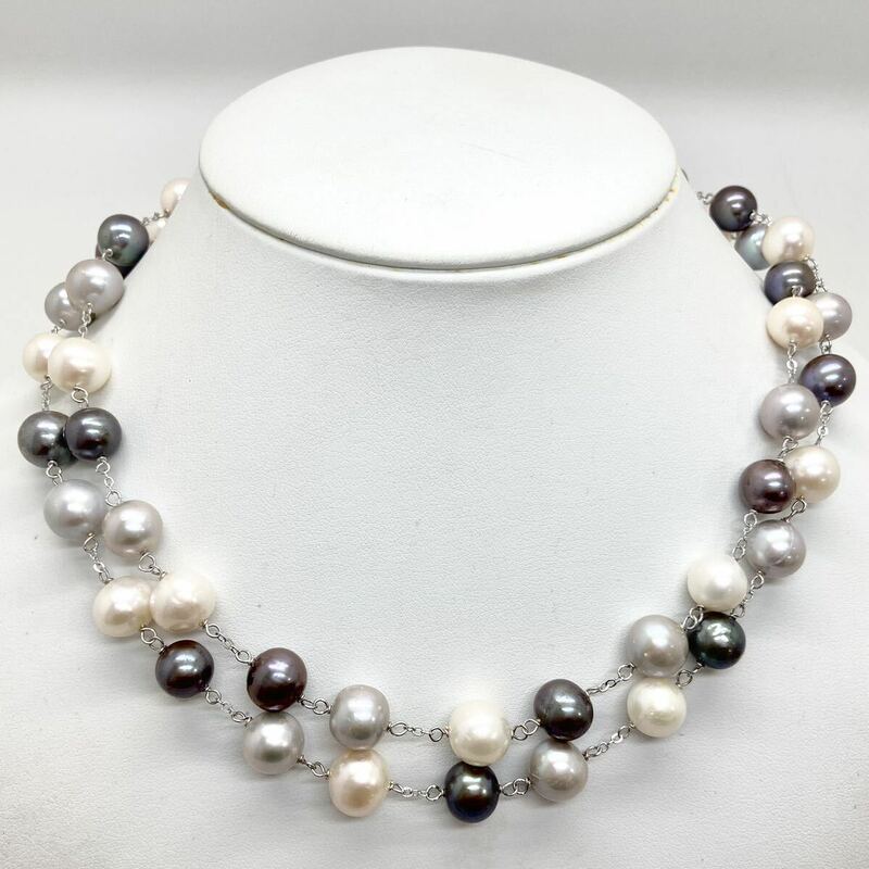「淡水パールネックレス」m 約78g 約10-10.5mm真珠 ケシ バロック ベビー pearl Pearl necklace jewelry silver DA0/DA0