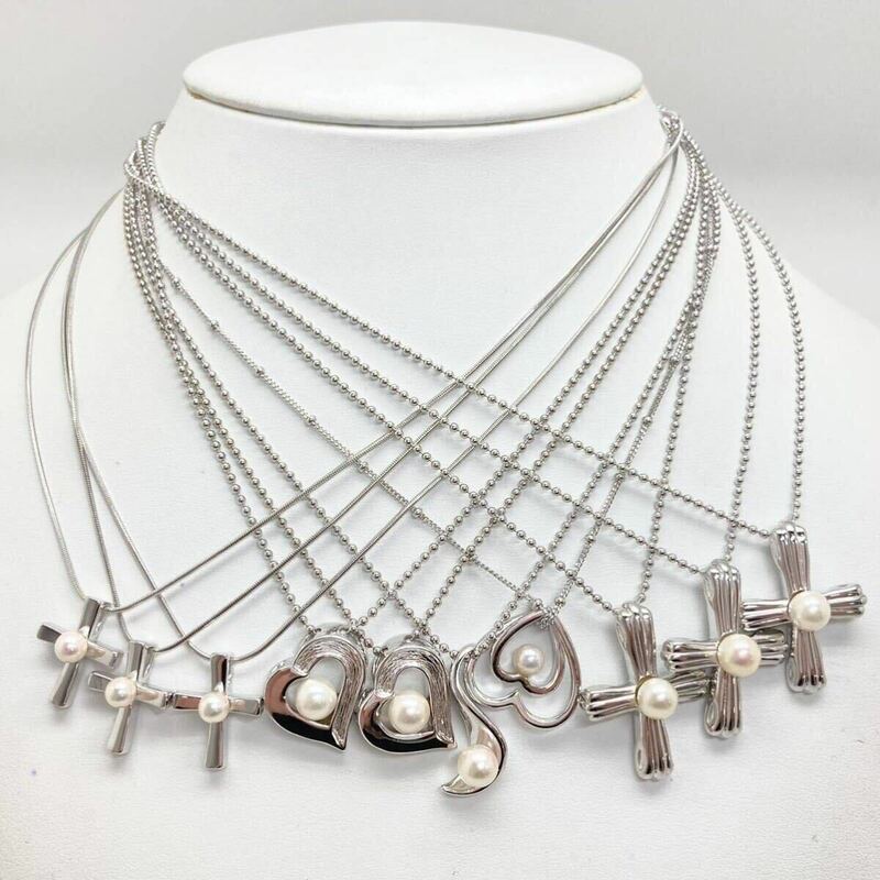 「パールネックレス10点おまとめ」m 約 60g 真珠 クロス pearl Pearl necklace jewelry silver CE0