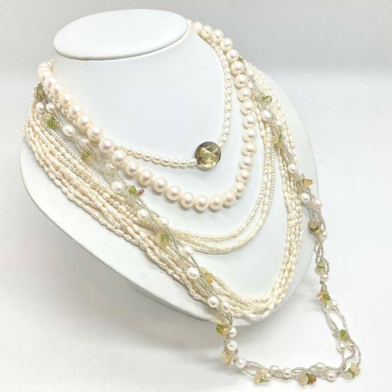 「淡水パールネックレス5点おまとめ」m 約164g 真珠 ケシ バロック ベビー pearl Pearl necklace jewelry DA0