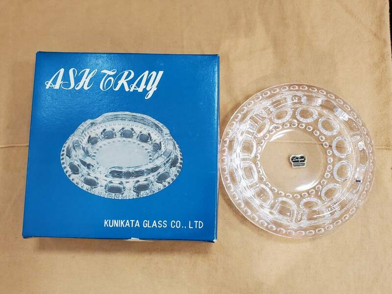 1477*　灰皿　crystal　KUNIKATA GLASS　レトロ　箱有　未使用　現状品