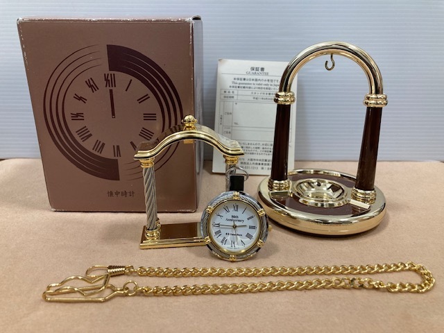 1981* 大和銀行 80周年記念時計 懐中時計 GUARANT POCKET WATCH スタンド付き 置時計 インテリア 大和銀行 ノベルティ ケース付 現状品