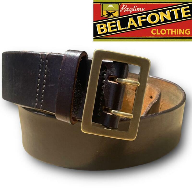 BELAFONTE ベラフォンテ 3mm厚 レザー ベルト 茶芯 ブラック 68-84cm