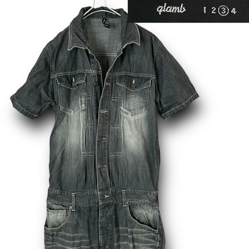 glamb グラム ブラックデニム 半袖 ジャンプスーツ size 3 日本製 オールインワン つなぎ ツナギ