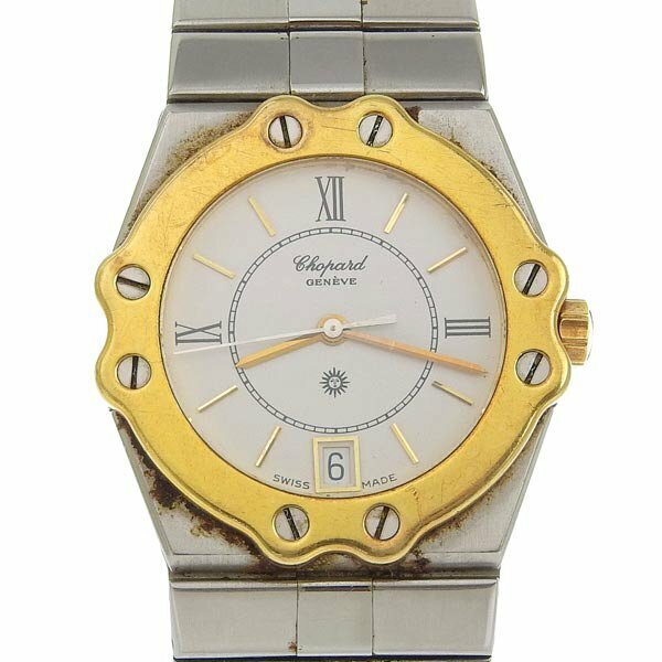 1円 不動 ジャンク ショパール Chopard 8023 SM26044 クオーツ サンモリッツ 白文字盤 SS/YG×SS ボーイズ 腕時計