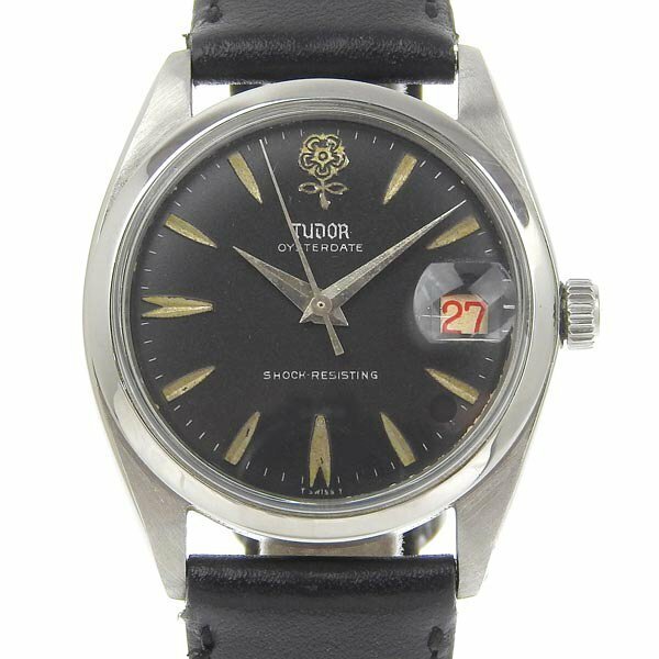 1円 稼働 チューダー TUDOR 7962 448593 手巻き オイスターデイト 黒文字盤 SS×レザー メンズ 腕時計