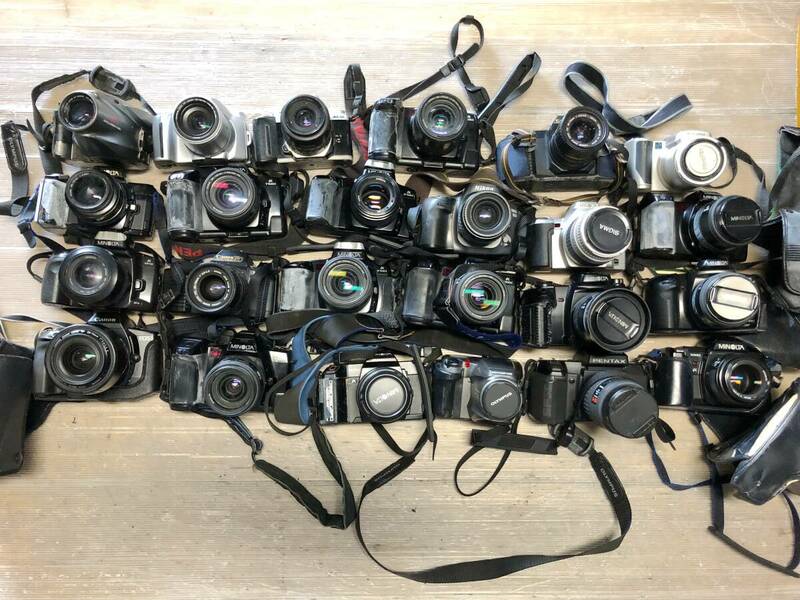 G174○フィルムカメラ 一眼レフ 一眼カメラ 24台 まとめ MINOLTA Canon OLYMPUS PENTAX レンズ 望遠 等 【未確認】 同梱不可 240528