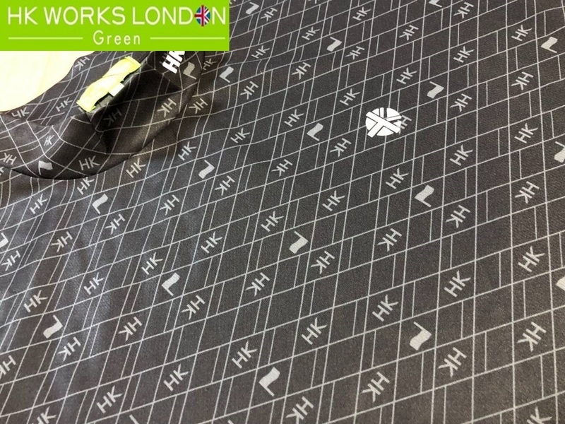HK WORKS LONDON Green(コシノヒロコゴルフ)春夏 新品 吸水速乾 ダイヤ柄モックネック半袖シャツ C5330RR(ブラック)M