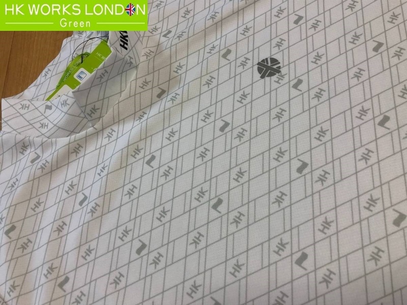 HK WORKS LONDON Green(コシノヒロコゴルフ)春夏 新品 吸水速乾 ダイヤ柄モックネック半袖シャツ C5330RR(ホワイト)ＬＬ