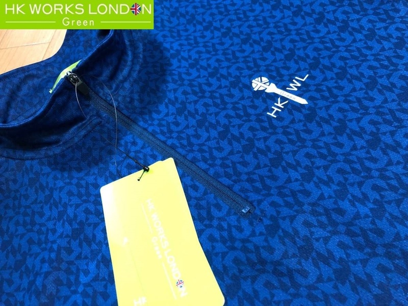 HK WORKS LONDON Green(コシノヒロコゴルフ)春夏 新品 吸水速乾 デジタル柄 ストレッチ ハーフジップ半袖シャツ C6330RR(ネイビー)Ｌ