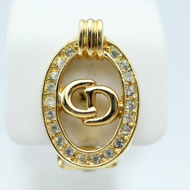 K05 Christian Dior クリスチャンディオール CDロゴ ラインストーン GP イヤリング ゴールド 片耳