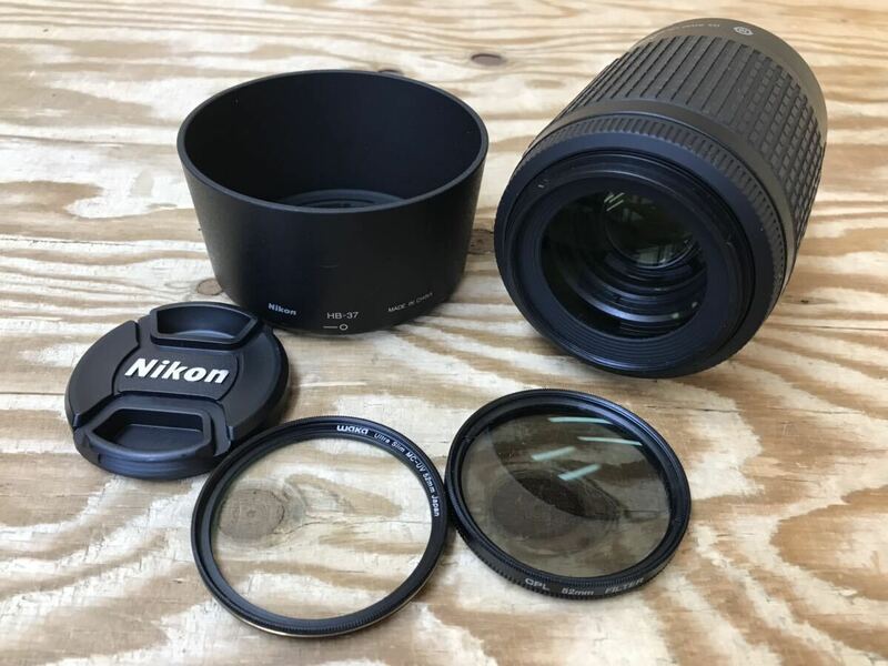 mJ 60 ニコン レンズ ② Nikon DX AF-S NIKKOR 55-200mm 1:4-5.6G ED VR フード HB-37 フィルター セット ※動作未確認、現状品、ジャンク