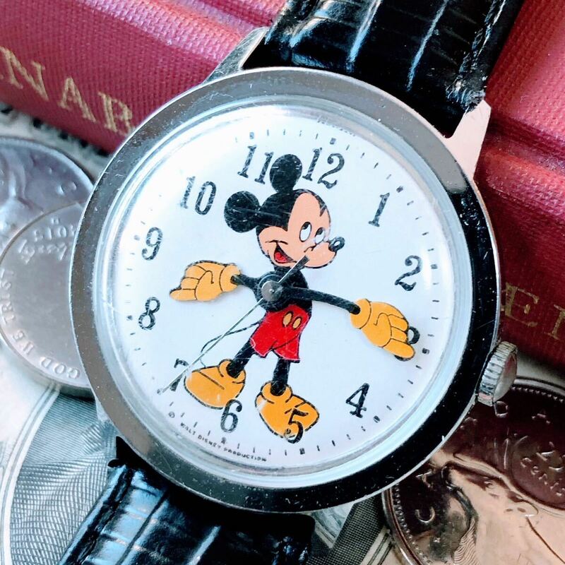 #3037【超可愛い！】 ディズニー ミッキーマウス 機械式 手巻き メンズ 腕時計 ヴィンテージ アンティーク 動作品 TIMEX タイメックス 銀色