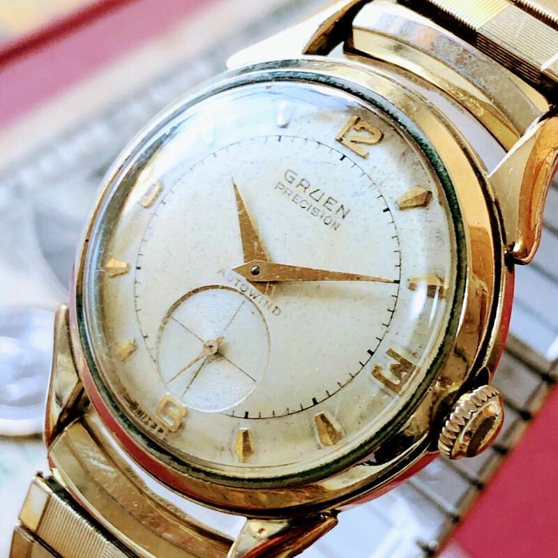 #3040【渋くてお洒落】メンズ 腕時計 グリュエン 動作品 17石 アンティーク ヴィンテージ 1950年代 自動巻 機械式 GRUEN 金張 ゴールドF