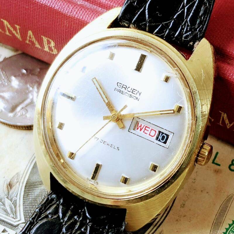 #3056【お洒落高級感】メンズ 腕時計 グリュエン 動作品 17石 アンティーク ヴィンテージ 手巻き 機械式 GRUEN 金張り ゴールドF 1960年代