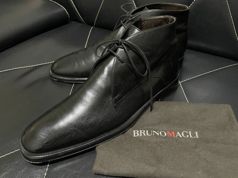 極美品 BRUNO MAGRI ブルーノマリ U00661 6.5≒25cm レザーシューズ ビジネスシューズ チャッカーブーツ デザートブーツ ブラック メンズ