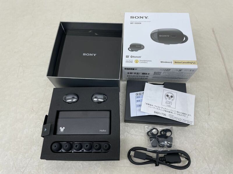 SONY ソニー ワイヤレスノイズキャンセリングステレオヘッドセット WF-1000X ブラック Bluetooth ワイヤレスイヤホン ディズニー刻印あり